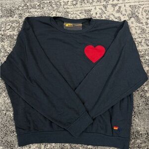 Aviator Nation black Crewneck Sweatshirt with Red Heart. Size Large
